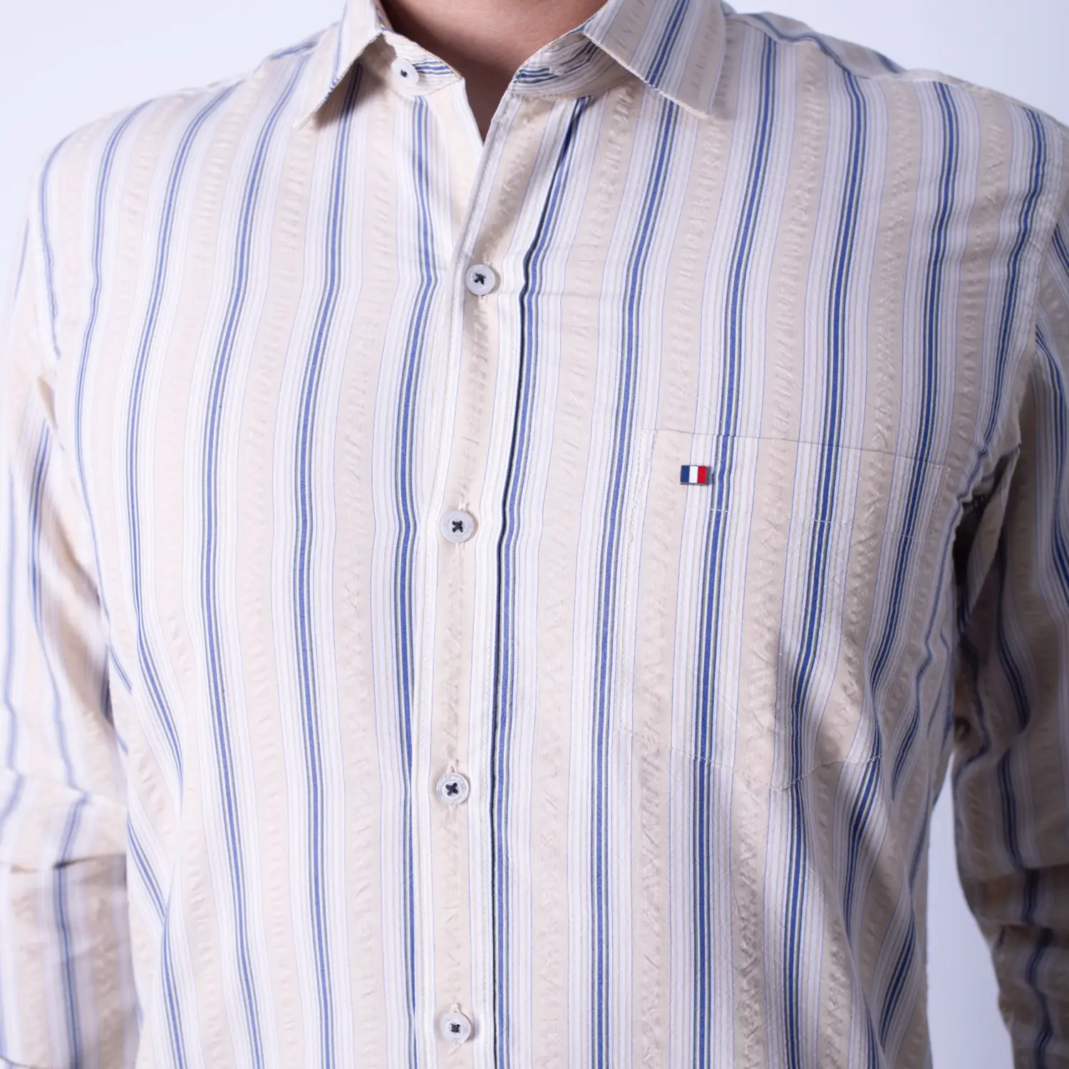 Camisa ML Seersucker Etiqueta Azul con diseño frances PC-62651CA - Imagen 3
