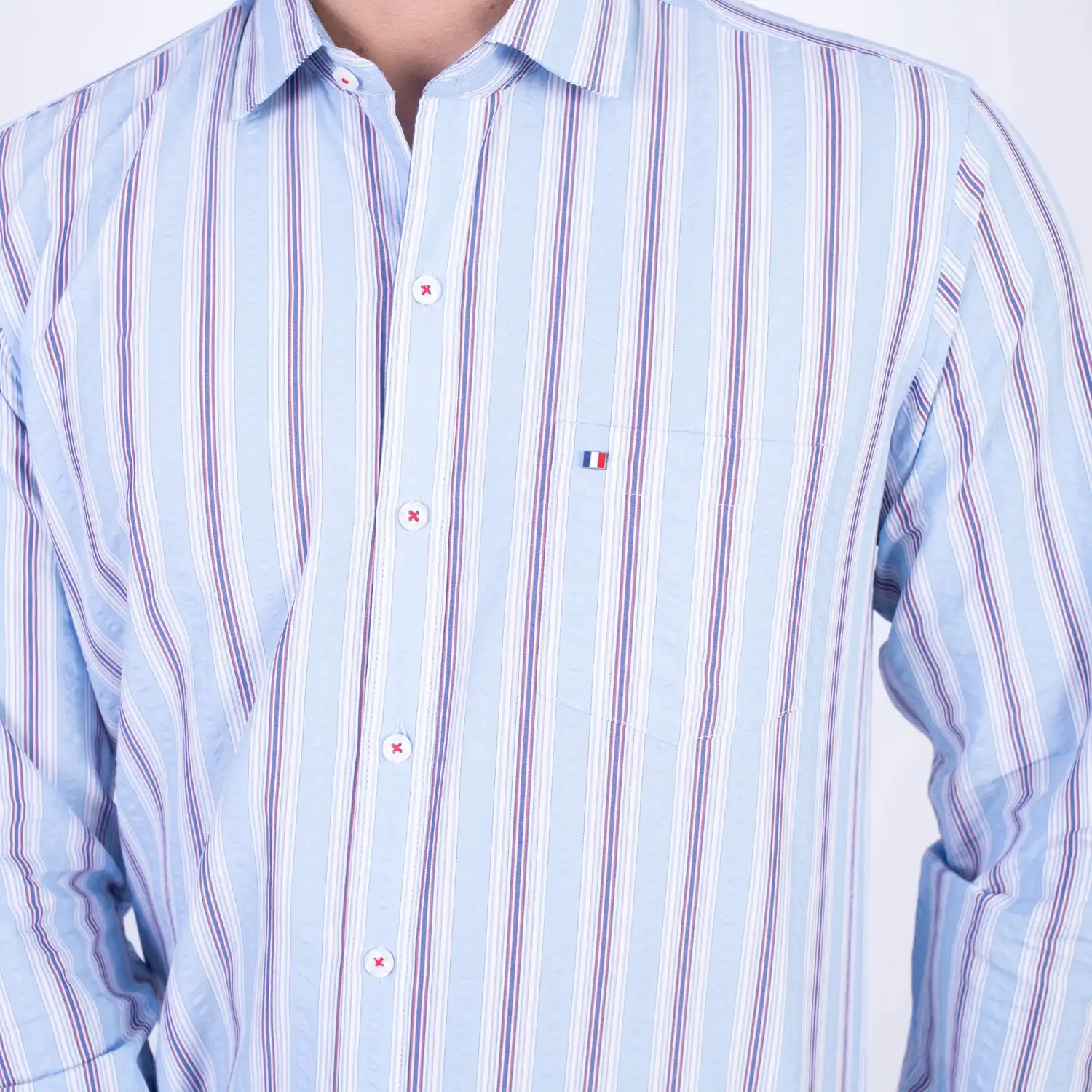Camisa ML Seersucker Etiqueta Azul con diseño frances PC-62651CA - Imagen 2
