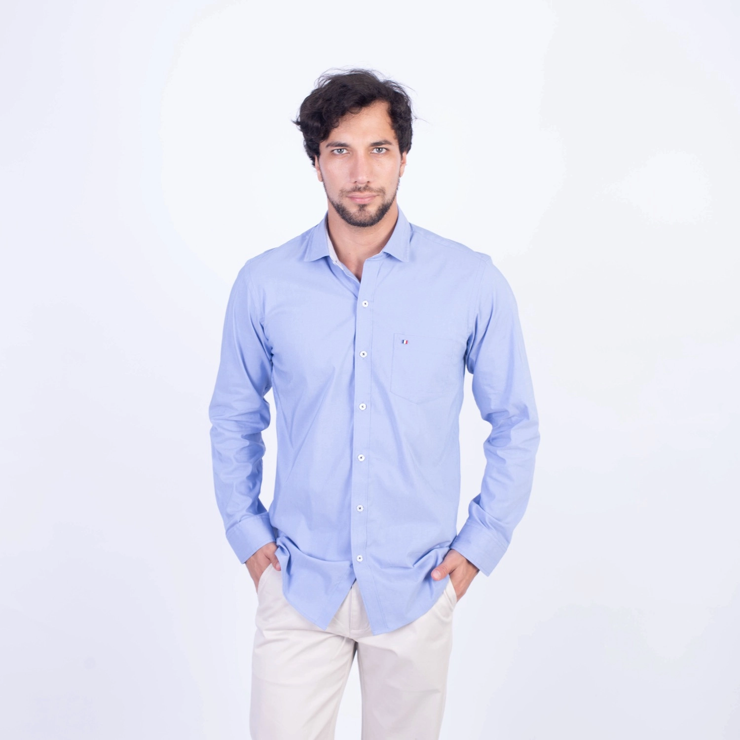 Camisa ML Popelina Etiqueta Azul con diseño frances PC-62650CA - Imagen 4