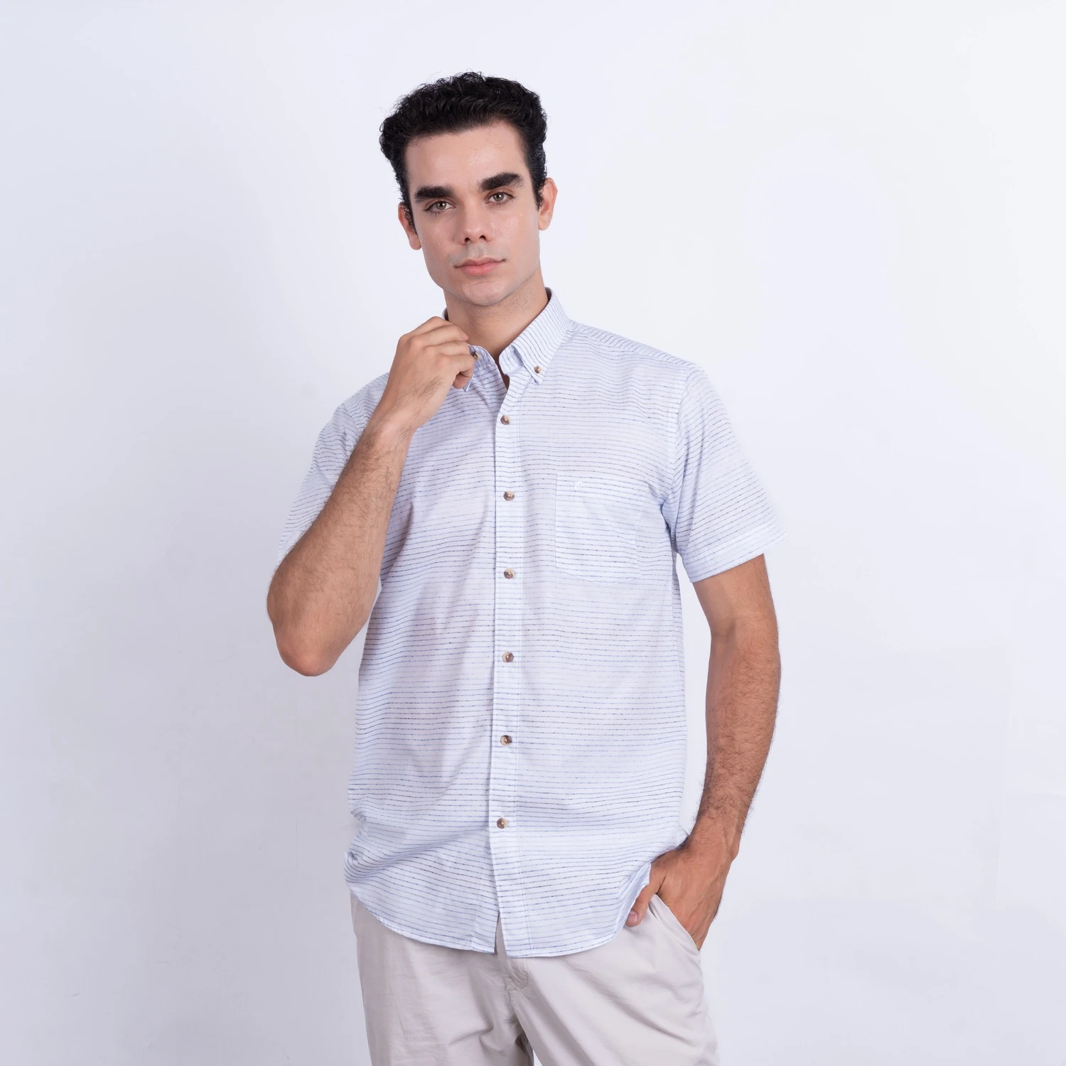 Camisa MC Etiqueta Linen Collection con diseño Francés PC-62431CA - Imagen 9