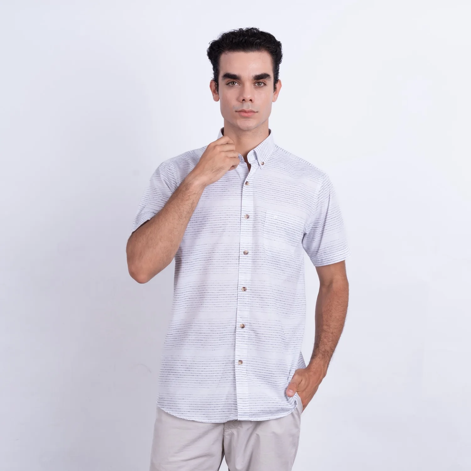 Camisa MC Etiqueta Linen Collection con diseño Francés PC-62431CA - Imagen 3