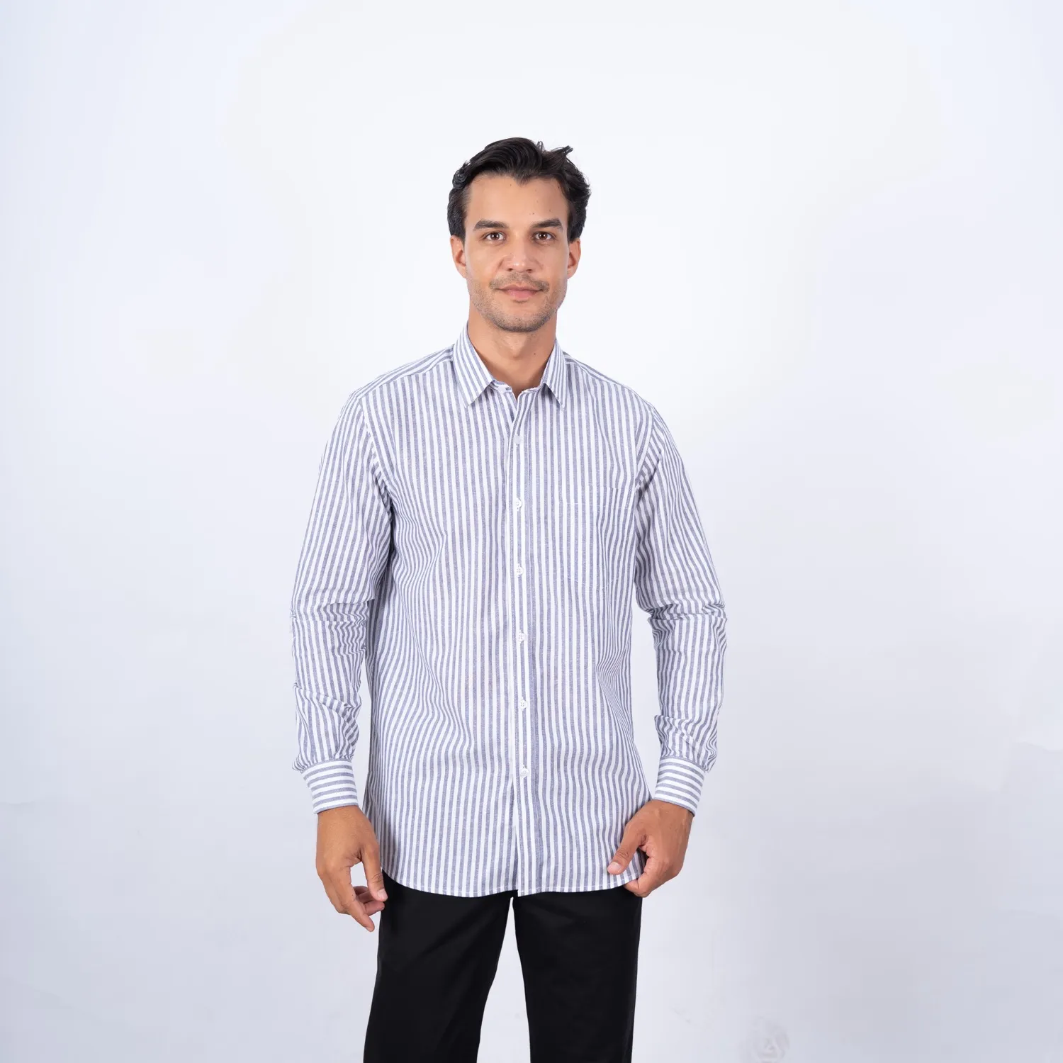 Camisa ML con Cuello Frances Etiqueta Puro Lino Italy PC-63809CAA - Imagen 6