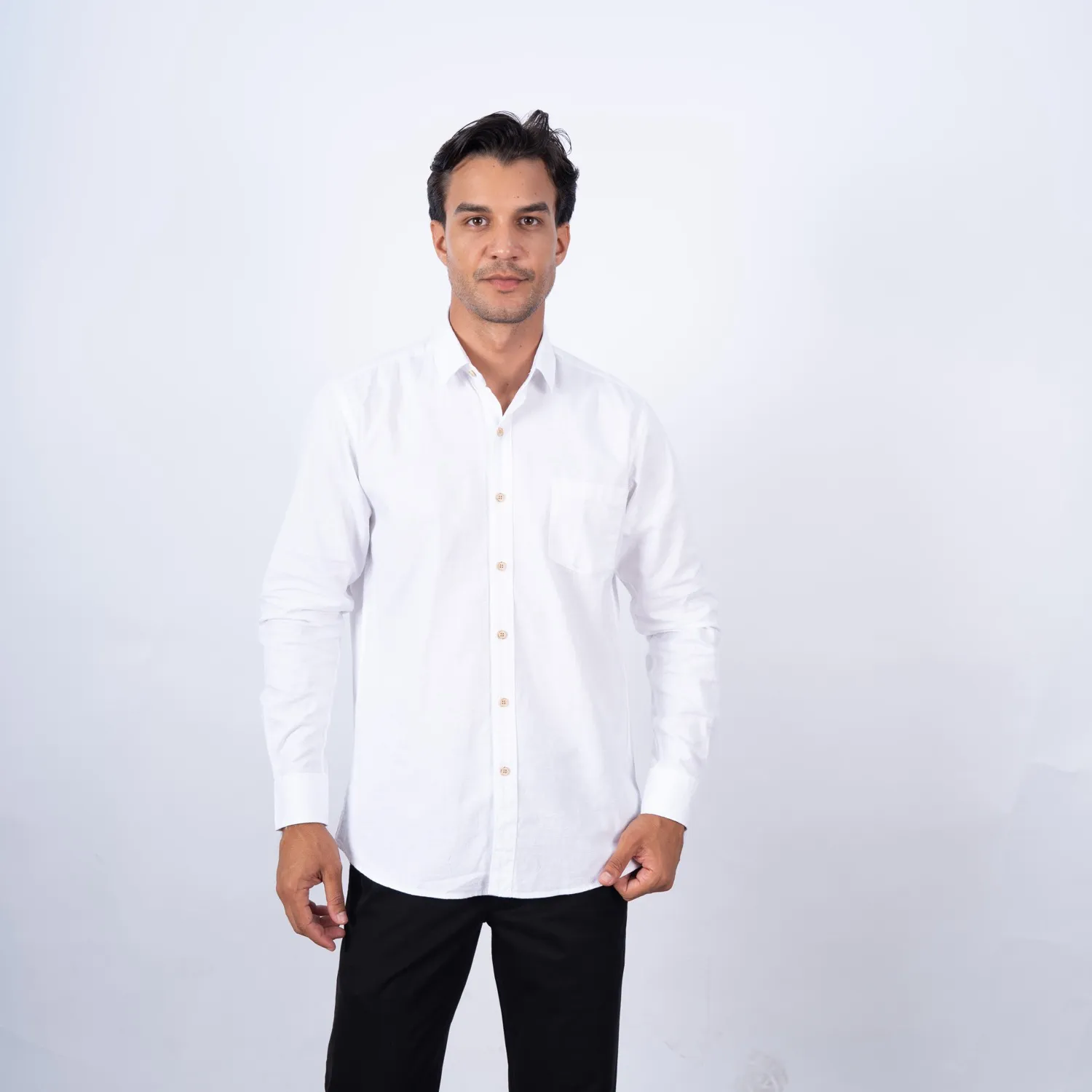 Camisa ML Sport con Cuello Frances Etiqueta Puro Lino Italy PC-63802CA - Imagen 5