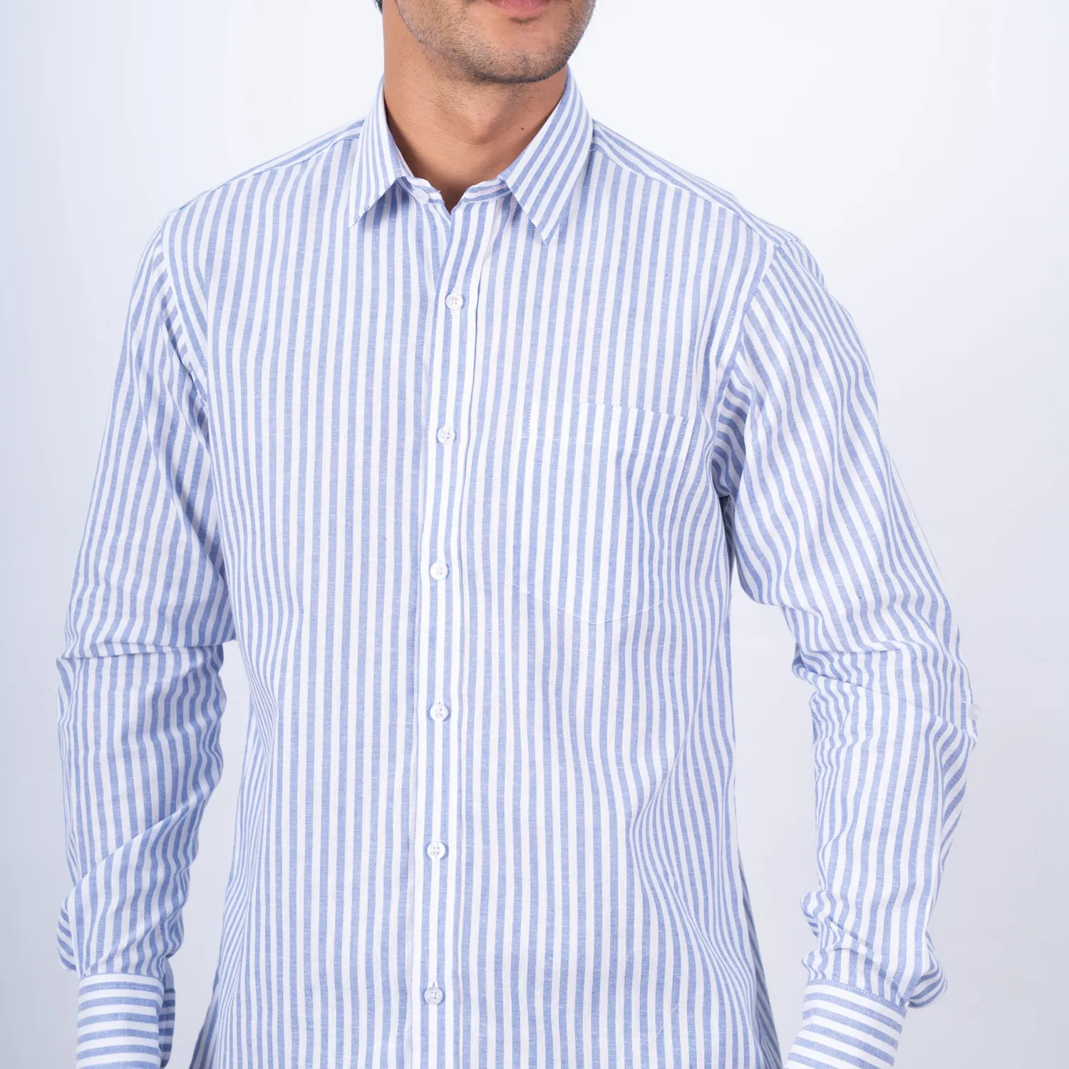Camisa ML con Cuello Frances Etiqueta Puro Lino Italy PC-63809CAA - Imagen 2