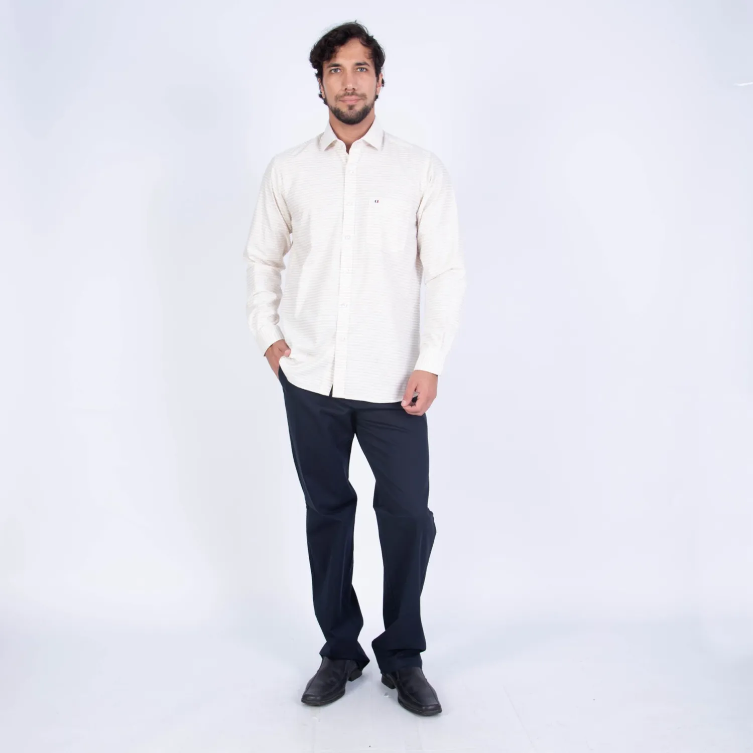 Camisa ML Sport con Cuello Frances Etiqueta Puro Lino Italy PC-63800CAA - Imagen 7