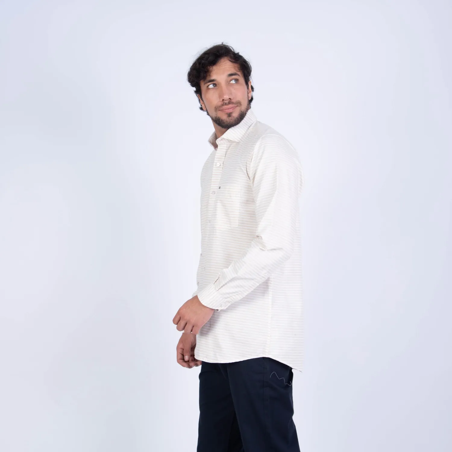 Camisa ML Sport con Cuello Frances Etiqueta Puro Lino Italy PC-63800CAA - Imagen 9