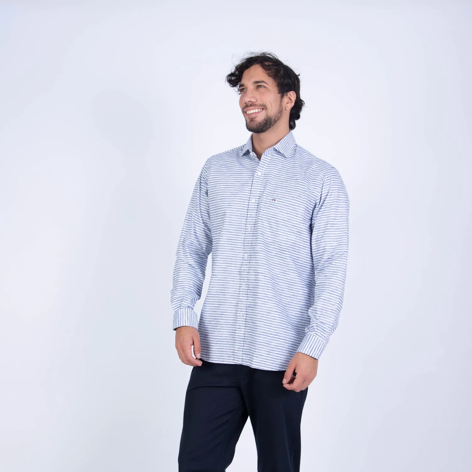 Camisa ML Sport con Cuello Frances Etiqueta Puro Lino Italy PC-63800CAA - Imagen 13
