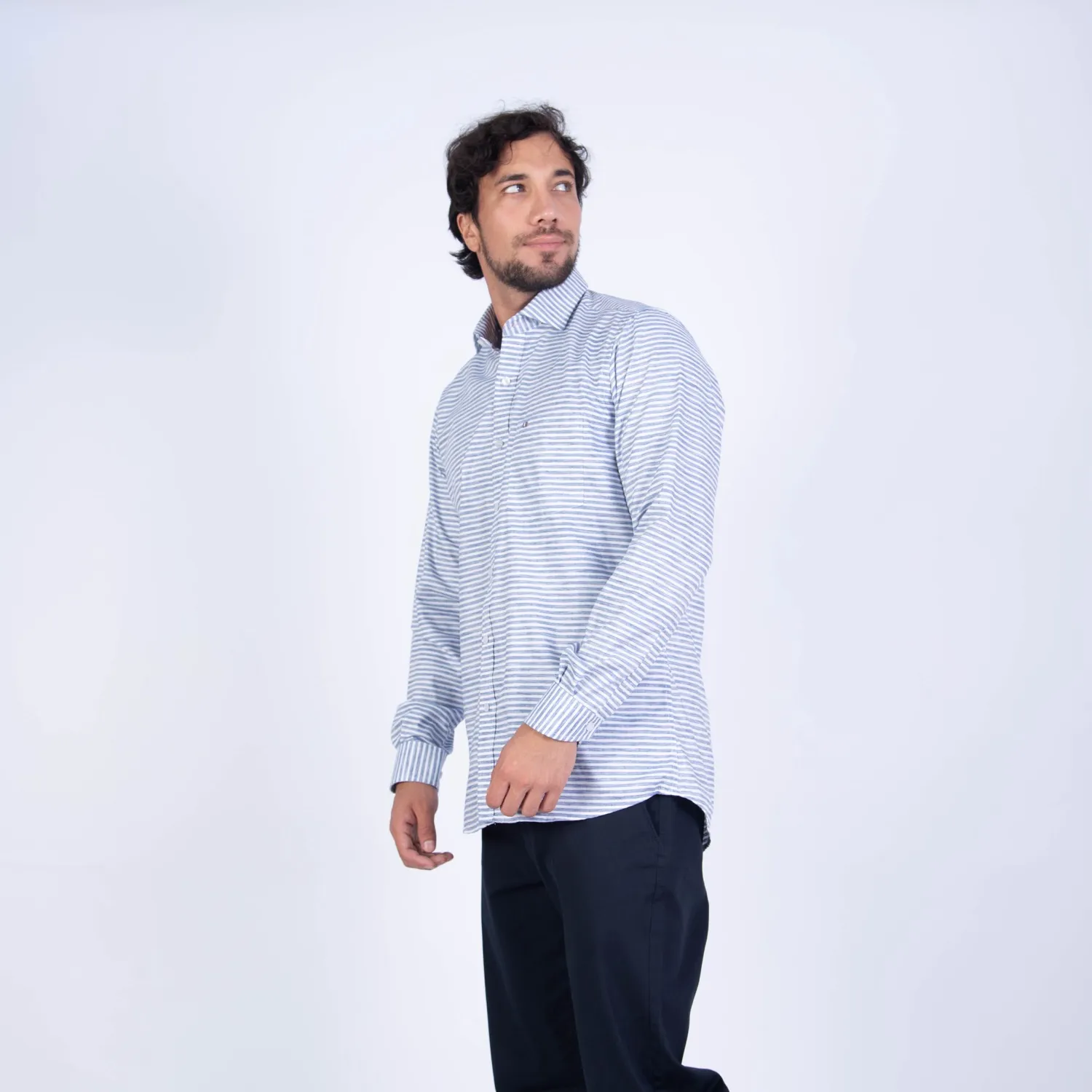 Camisa ML Sport con Cuello Frances Etiqueta Puro Lino Italy PC-63800CAA - Imagen 14