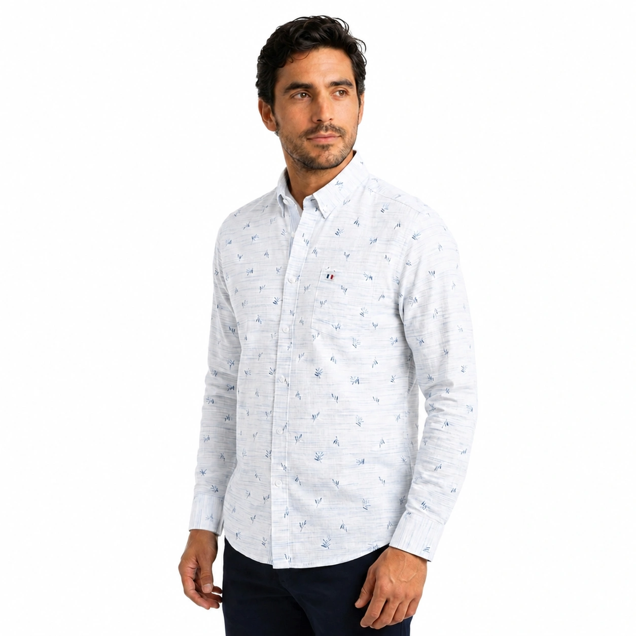 Camisa ML Estampada Etiqueta Azul con diseño Francés PC-63614CA - Imagen 3